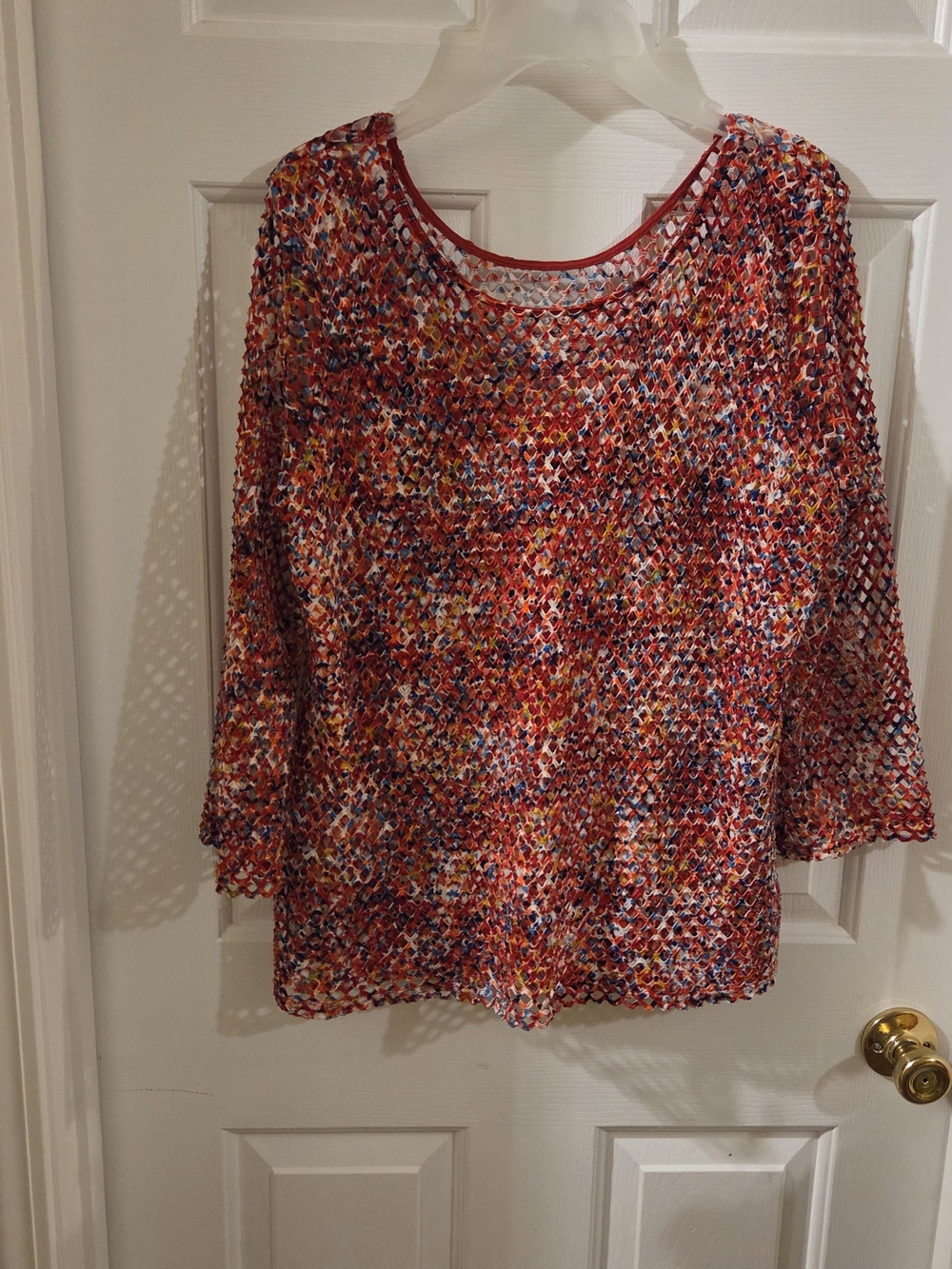 Multicolor Crochet Tunic Top in Red